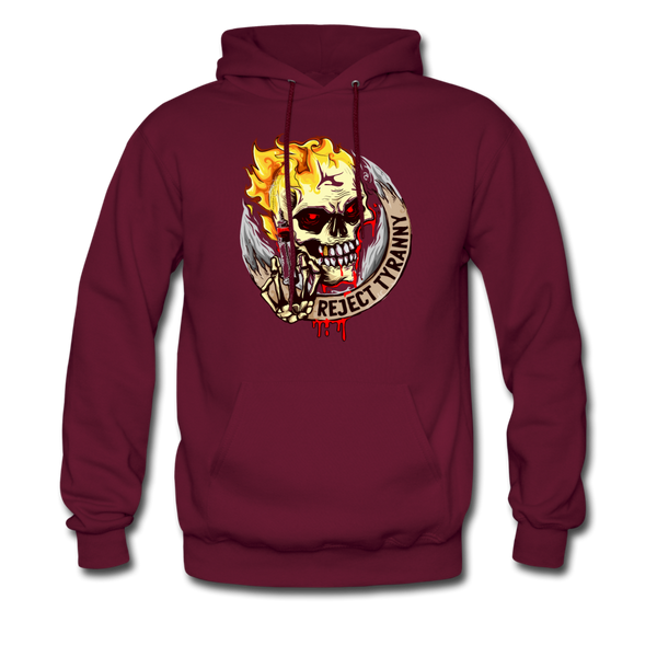Reject Tyranny Flaming Skull Men's Hoodie - burgundy