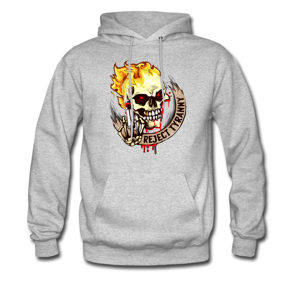 Reject Tyranny Flaming Skull Men's Hoodie - heather gray