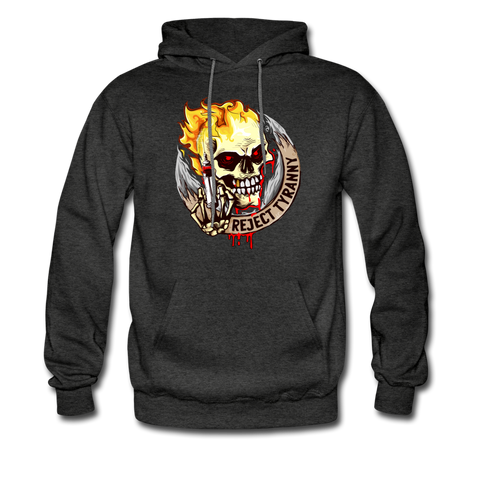 Reject Tyranny Flaming Skull Men's Hoodie - charcoal grey