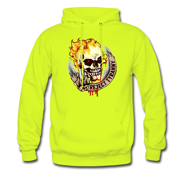 Reject Tyranny Flaming Skull Men's Hoodie - safety green